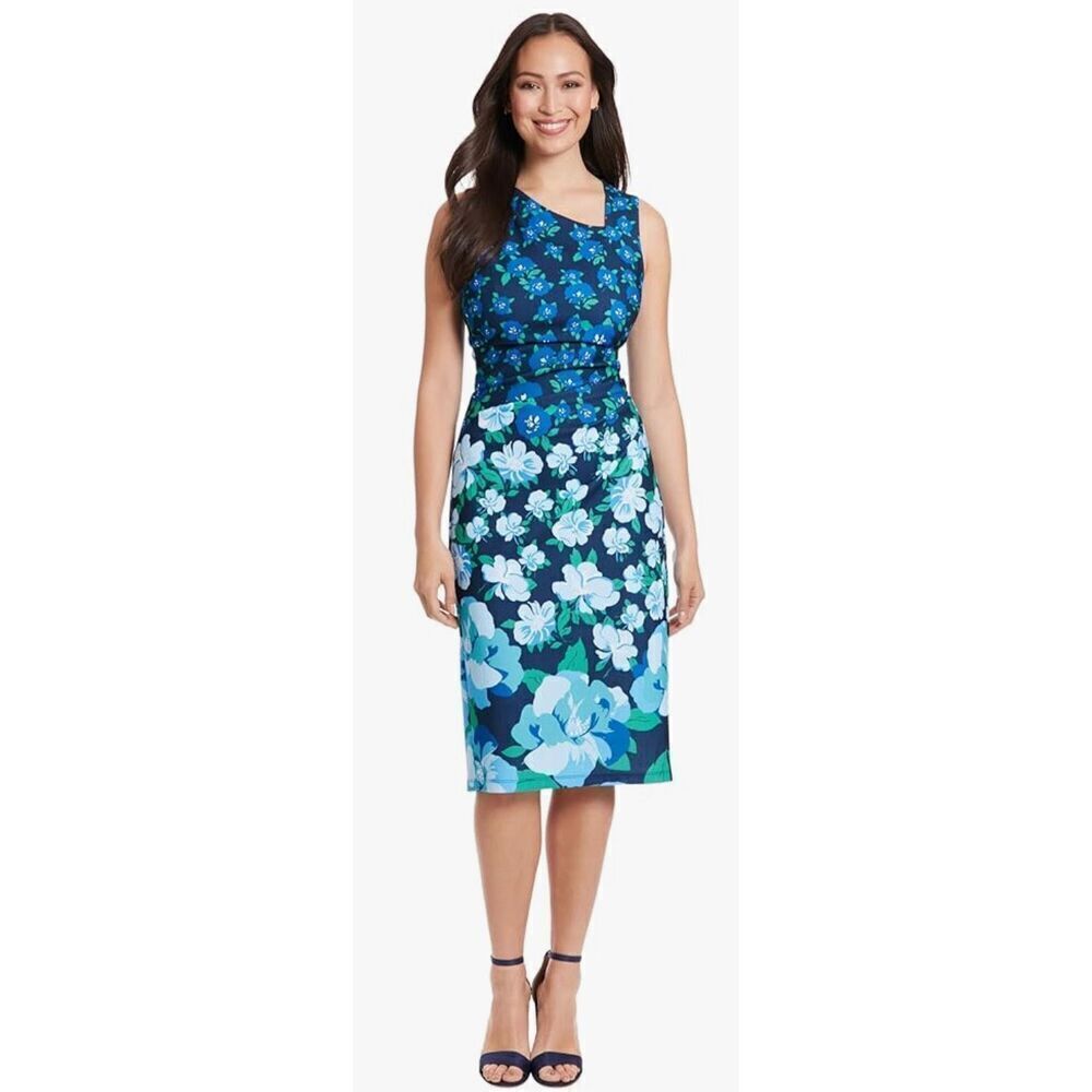 London Times Sleeveless, Asymmetric Neck, Pleated Midi - 4